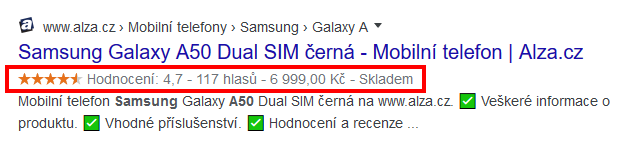 Rich snippets - Samsung Galaxy od Alza.cz